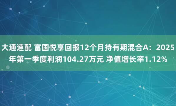 大通速配 富国悦享回报12个月持有期混合A：2025年第一季度利润104.27万元 净值增长率1.12%